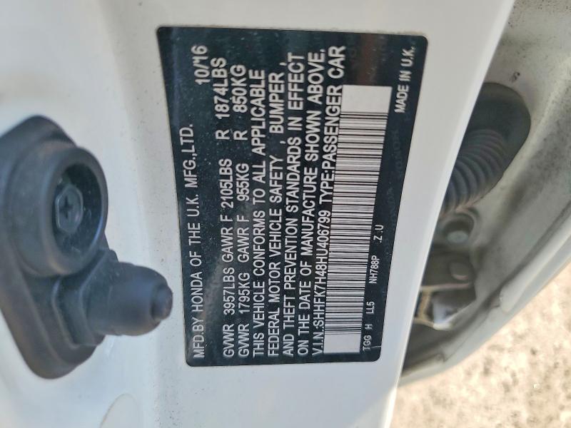2017 Honda Civic მანქანა იყიდება აუქციონზე, vin: SHHFK7H48HU406799, აუქციონის ნომერი: 52937966