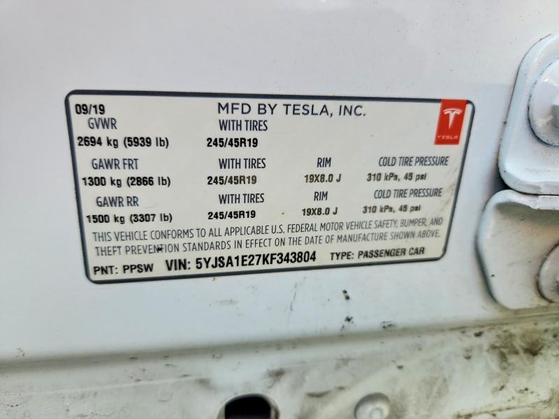 Aukcja sprzedaży 2019 Tesla Model S, vin: 5YJSA1E27KF343804, numer aukcji: 53113836