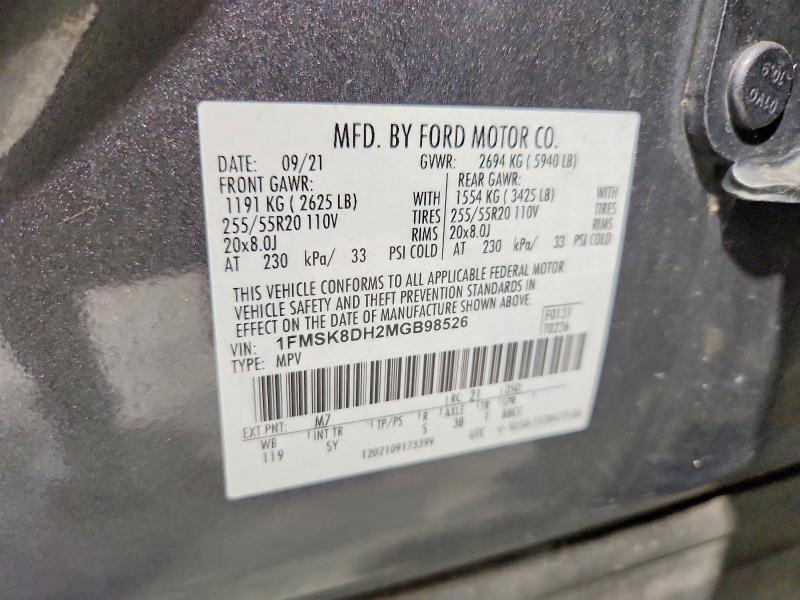 52914816 :رقم المزاد ، 1FMSK8DH2MGB98526 vin ، 2021 Ford Explorer مزاد بيع
