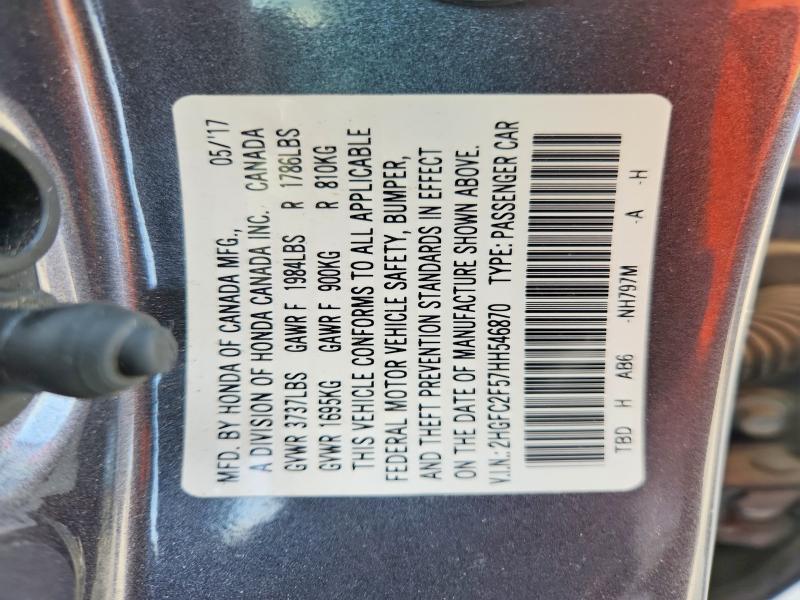 Aukcja sprzedaży 2017 Honda Civic, vin: 2HGFC2F57HH546870, numer aukcji: 52833846