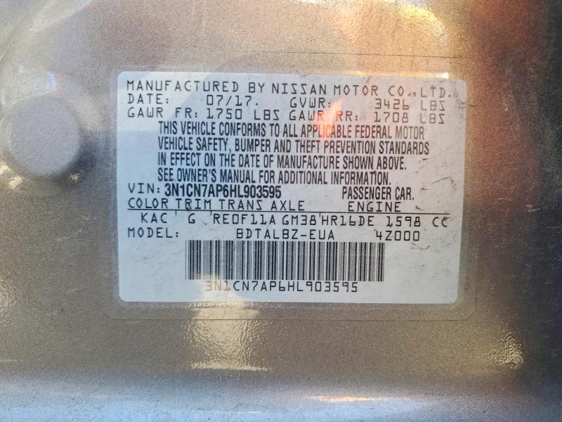 53413926 :رقم المزاد ، 3N1CN7AP6HL903595 vin ، 2017 Nissan Versa مزاد بيع