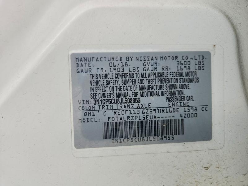 52540296 :رقم المزاد ، 3N1CP5CU8JL508955 vin ، 2018 Nissan Kicks مزاد بيع