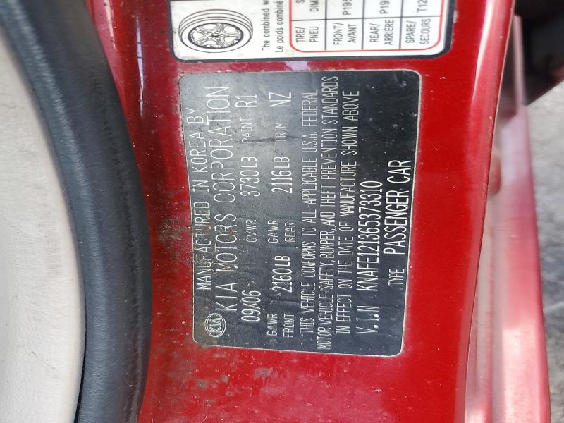 Aukcja sprzedaży 2006 Kia Spectra, vin: KNAFE121365373310, numer aukcji: 54681586