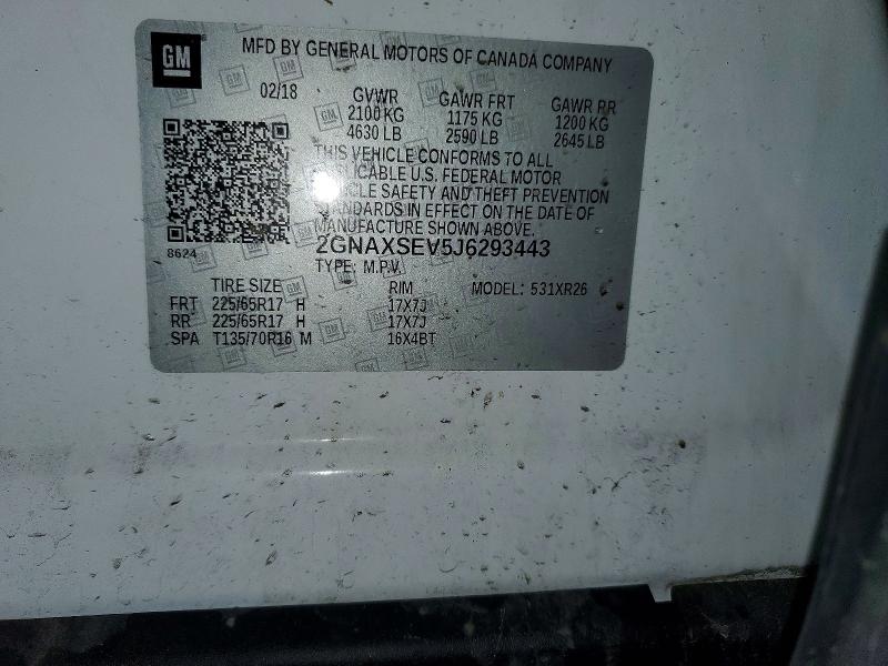 Aukcja sprzedaży 2018 Chevrolet Equinox, vin: 2GNAXSEV5J6293443, numer aukcji: 52496026