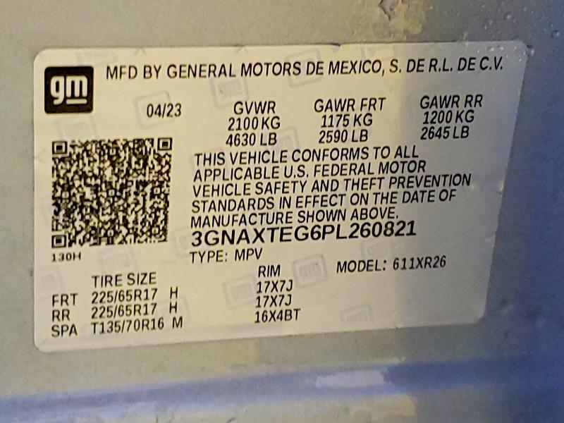 2023 Chevrolet Equinox მანქანა იყიდება აუქციონზე, vin: 3GNAXTEG6PL260821, აუქციონის ნომერი: 54283076