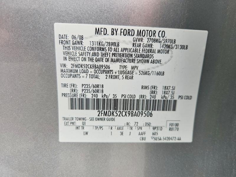 55054826 :رقم المزاد ، 2FMDK52CX9BA09506 vin ، 2009 Ford Flex مزاد بيع