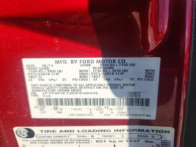53834296 :رقم المزاد ، 1FTFW1ET2DFD39332 vin ، 2013 Ford F150 مزاد بيع