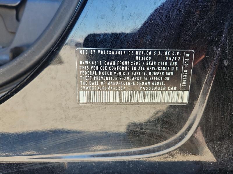 2012 Volkswagen Jetta მანქანა იყიდება აუქციონზე, vin: 3VWDX7AJ6CM460257, აუქციონის ნომერი: 52944696