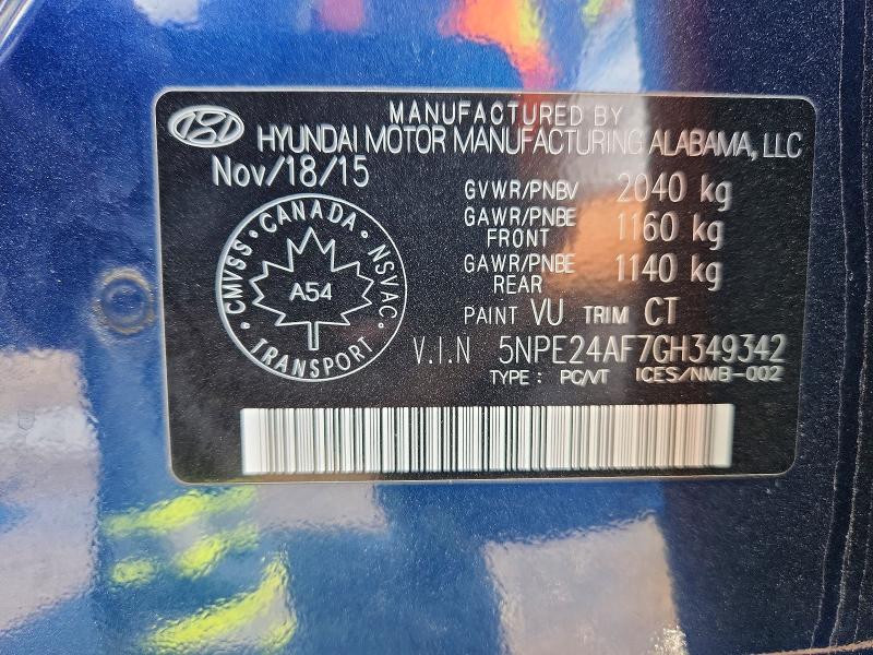 Aukcja sprzedaży 2016 Hyundai Sonata, vin: 5NPE24AF7GH349342, numer aukcji: 53653406