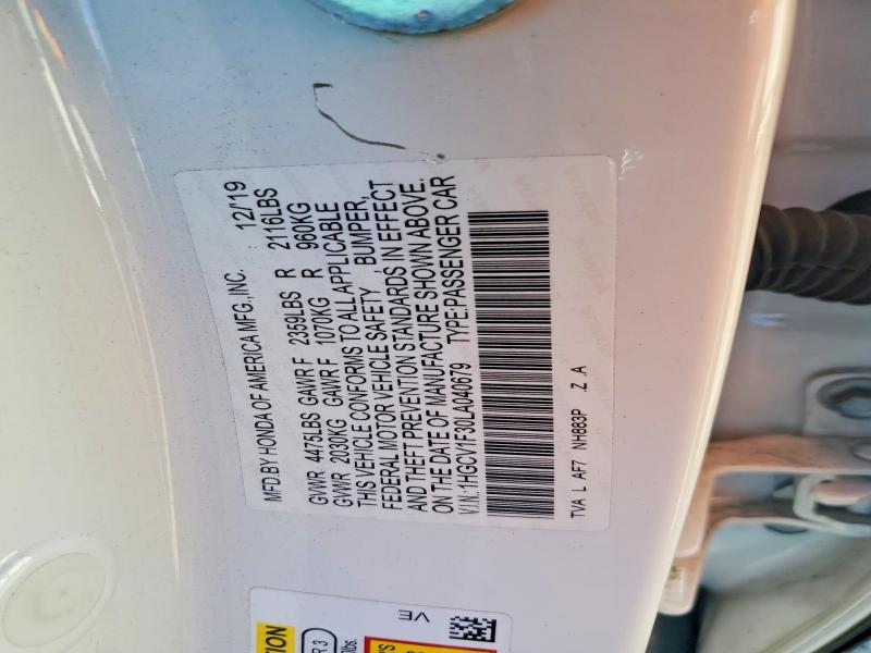 Продаж на аукціоні авто 2020 Honda Accord, vin: 1HGCV1F30LA040679, номер лоту: 53411766