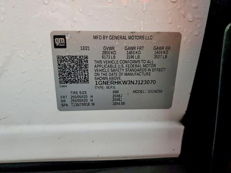 Aukcja sprzedaży 2022 Chevrolet Traverse, vin: 1GNERHKW3NJ123070, numer aukcji: 54469356
