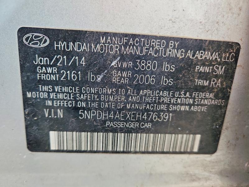 Aukcja sprzedaży 2014 Hyundai Elantra, vin: 5NPDH4AEXEH476391, numer aukcji: 54766336