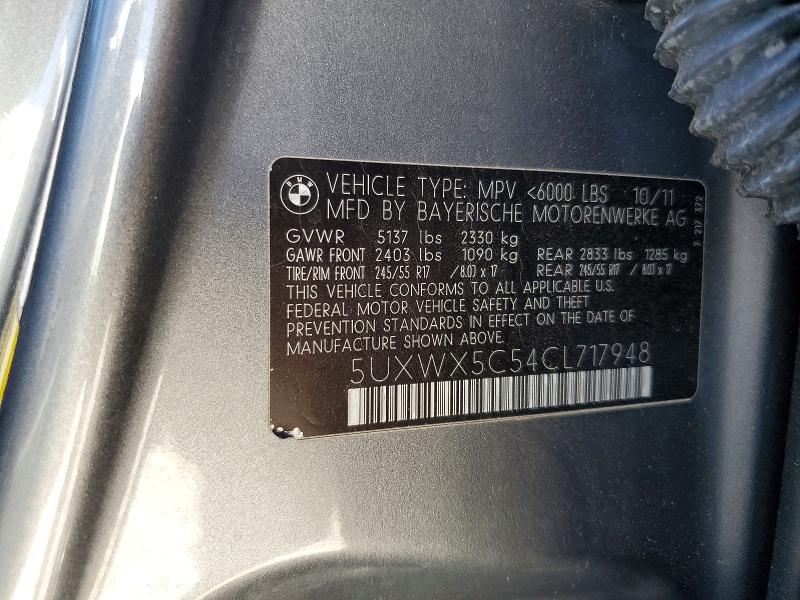 Продажа на аукционе авто 2012 Bmw X3, vin: 5UXWX5C54CL717948, номер лота: 53256626