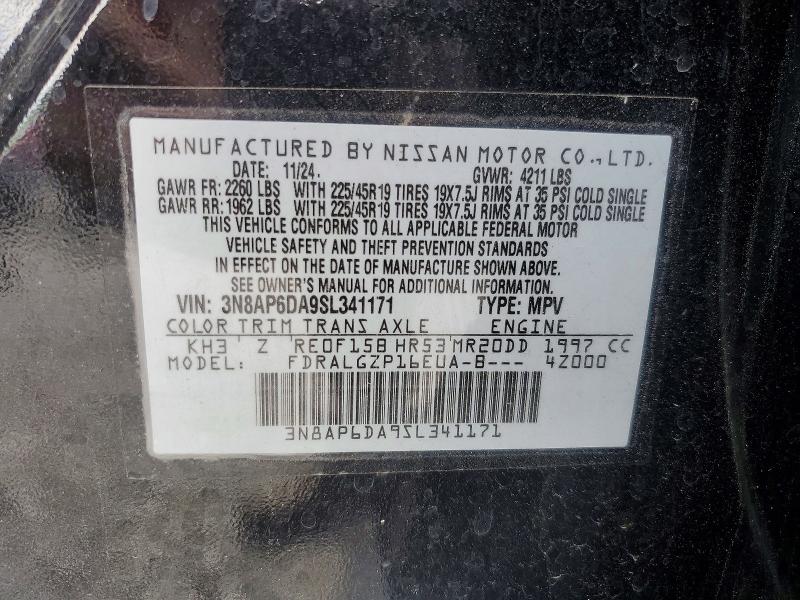 54772846 :رقم المزاد ، 3N8AP6DA9SL341171 vin ، 2025 Nissan Kicks مزاد بيع