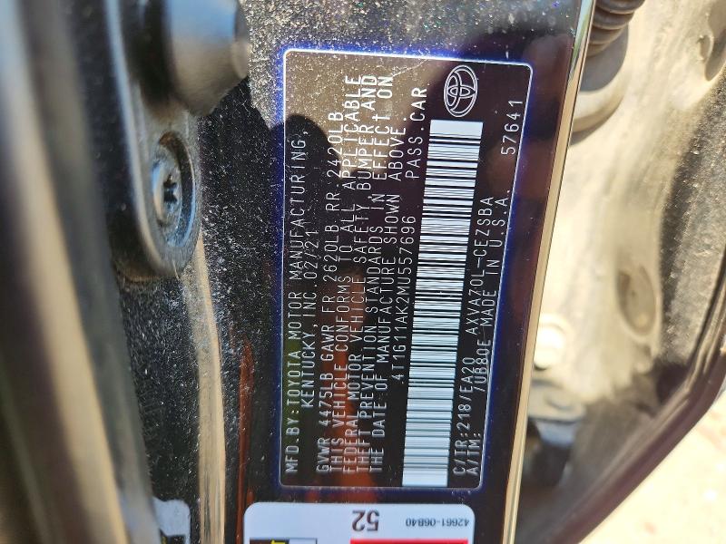 51961036 :رقم المزاد ، 4T1G11AK2MU557696 vin ، 2021 Toyota Camry مزاد بيع