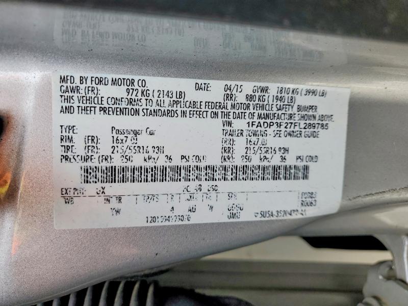 2015 Ford Focus მანქანა იყიდება აუქციონზე, vin: 1FADP3F27FL289785, აუქციონის ნომერი: 53089856