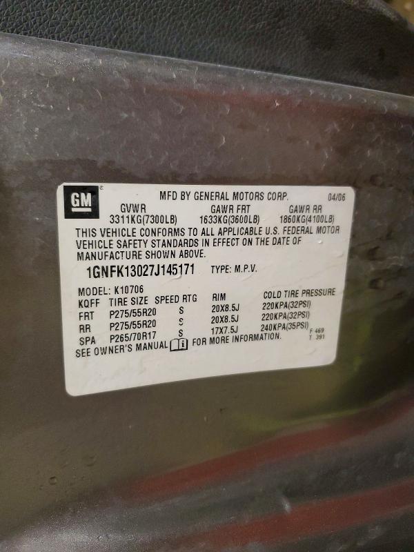 54883646 :رقم المزاد ، 1GNFK13027J145171 vin ، 2007 Chevrolet Tahoe مزاد بيع