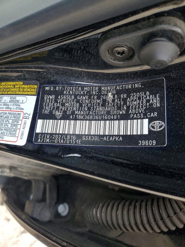 55189376 :رقم المزاد ، 4T1BK36B36U160481 vin ، 2006 Toyota Avalon مزاد بيع
