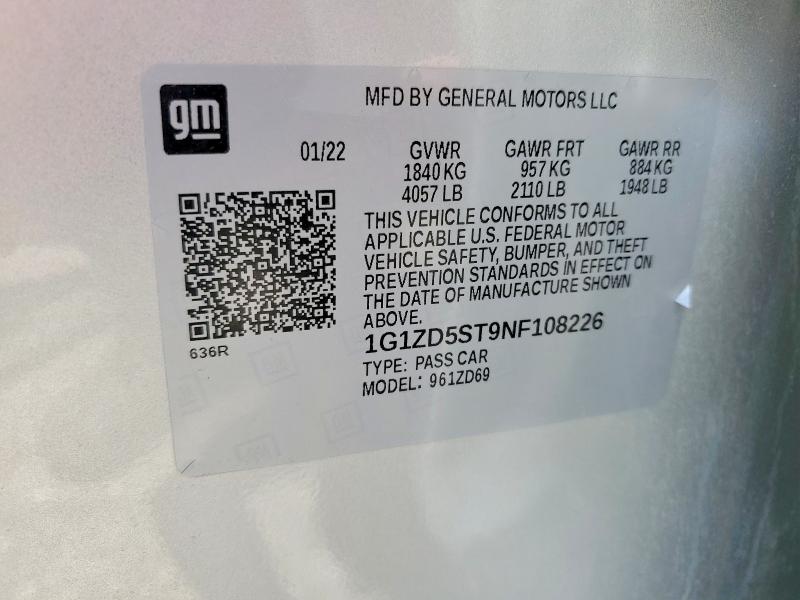 Aukcja sprzedaży 2022 Chevrolet Malibu, vin: 1G1ZD5ST9NF108226, numer aukcji: 55432726