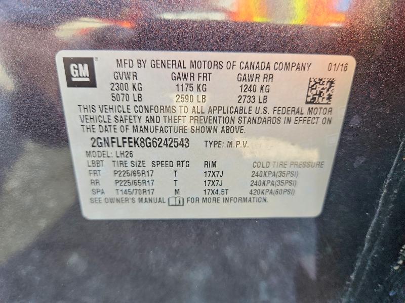 2016 Chevrolet Equinox მანქანა იყიდება აუქციონზე, vin: 2GNFLFEK8G6242543, აუქციონის ნომერი: 55532016