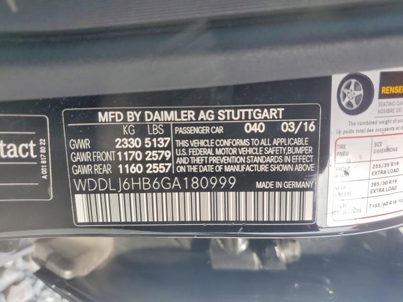 53319886 :رقم المزاد ، WDDLJ6HB6GA180999 vin ، 2016 Mercedes-benz Cls مزاد بيع