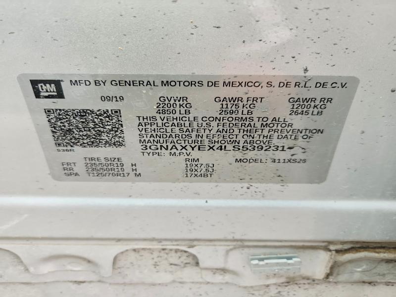 2020 Chevrolet Equinox მანქანა იყიდება აუქციონზე, vin: 3GNAXYEX4LS539231, აუქციონის ნომერი: 52032286