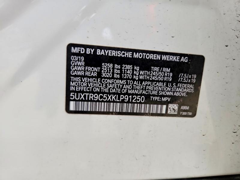 53983976 :رقم المزاد ، 5UXTR9C5XKLP91250 vin ، 2019 Bmw X3 مزاد بيع