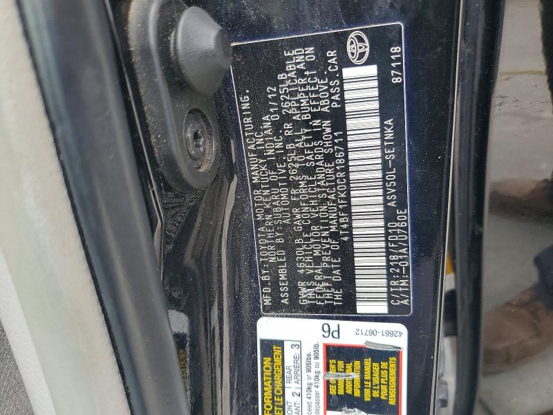 Продажа на аукционе авто 2012 Toyota Camry, vin: 4T4BF1FK0CR186711, номер лота: 55534256