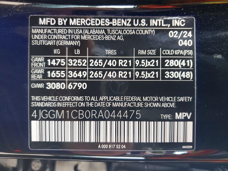 Aukcja sprzedaży 2024 Mercedes-benz Eqe Suv, vin: 4JGGM1CB0RA044475, numer aukcji: 55060926