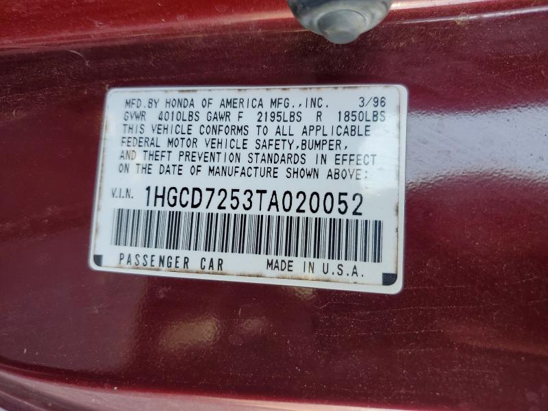 Aukcja sprzedaży 1996 Honda Accord, vin: 1HGCD7253TA020052, numer aukcji: 53449576