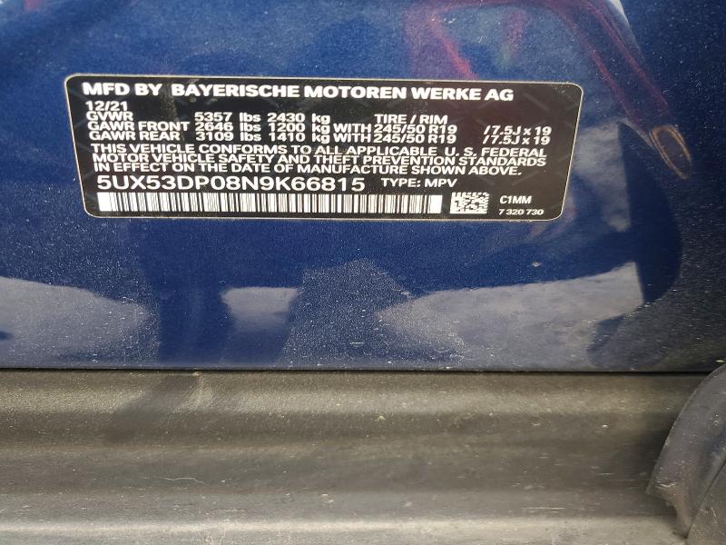 2022 Bmw X3 მანქანა იყიდება აუქციონზე, vin: 5UX53DP08N9K66815, აუქციონის ნომერი: 51661516