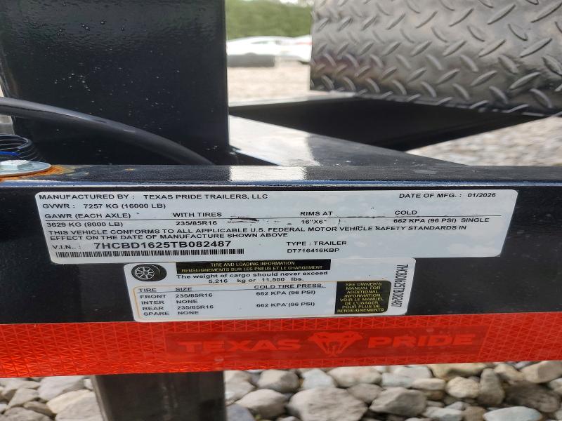 Продаж на аукціоні авто 2026 Texas Pride Unknown, vin: 7HCBD1625TB082487, номер лоту: 53388156
