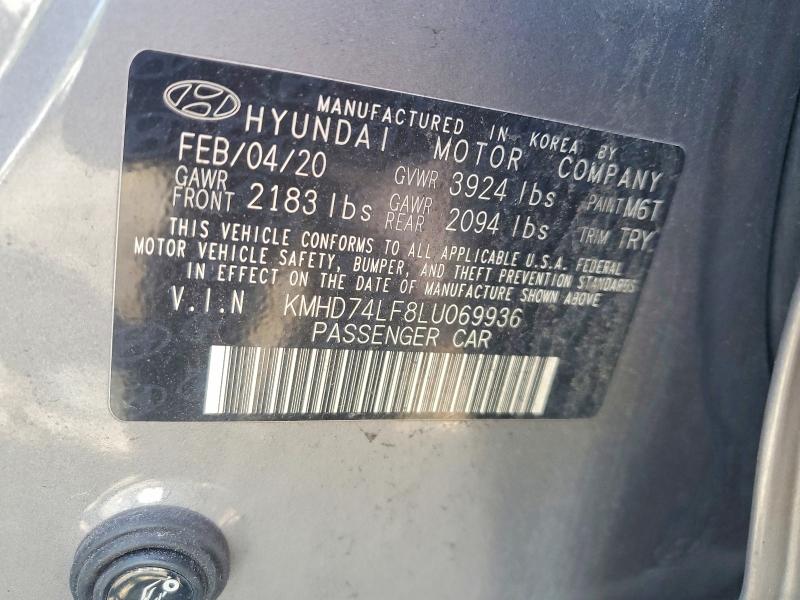 2020 Hyundai Elantra მანქანა იყიდება აუქციონზე, vin: KMHD74LF8LU069936, აუქციონის ნომერი: 53445176