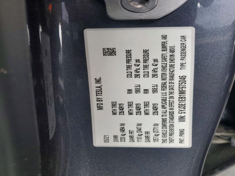 55198096 :رقم المزاد ، 5YJ3E1EB1MF975046 vin ، 2021 Tesla Model 3 مزاد بيع