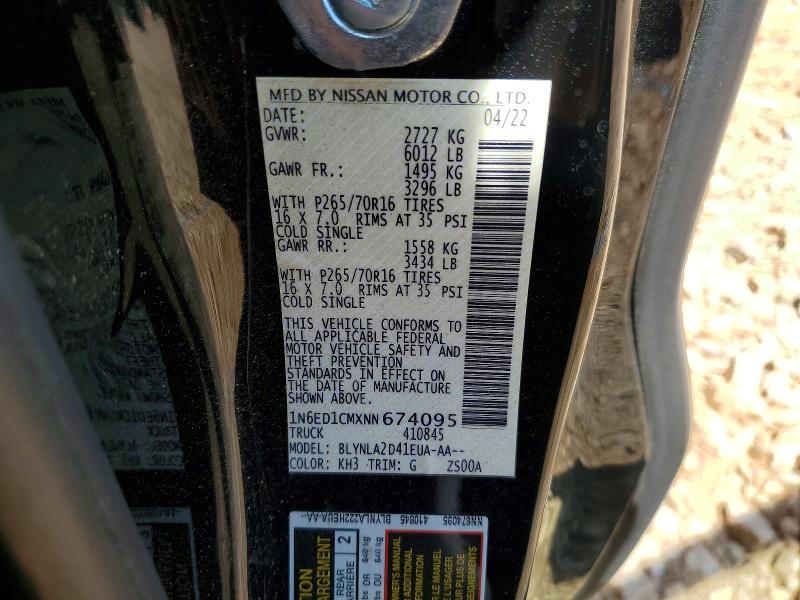Aukcja sprzedaży 2022 Nissan Frontier, vin: 1N6ED1CMXNN674095, numer aukcji: 52071916
