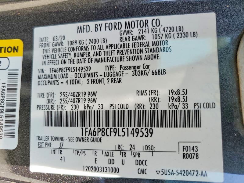 Aukcja sprzedaży 2020 Ford Mustang, vin: 1FA6P8CF9L5149539, numer aukcji: 50690776