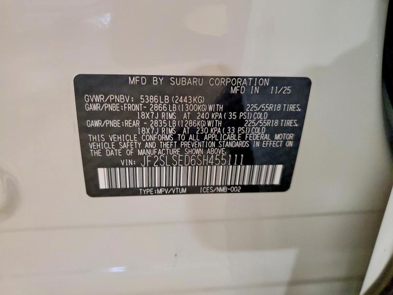 53418446 :رقم المزاد ، JF2SLSED6SH455111 vin ، 2025 Subaru Forester مزاد بيع