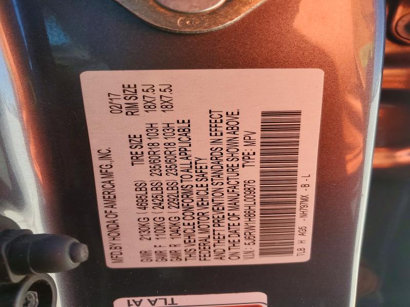 51524476 :رقم المزاد ، 5J6RW1H86HL009876 vin ، 2017 Honda Crv مزاد بيع