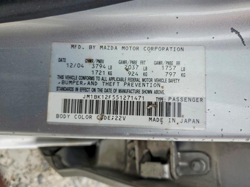 Продаж на аукціоні авто 2005 Mazda 3, vin: JM1BK12F551271471, номер лоту: 52168806