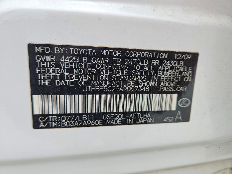 Aukcja sprzedaży 2010 Lexus Is, vin: JTHBF5C29A2097348, numer aukcji: 52067406