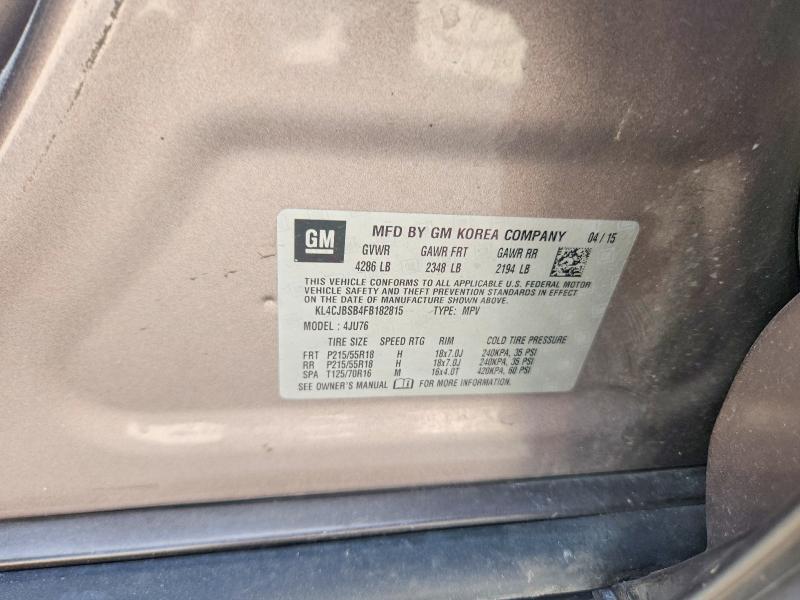 2015 Buick Encore მანქანა იყიდება აუქციონზე, vin: KL4CJBSB4FB182815, აუქციონის ნომერი: 54627626