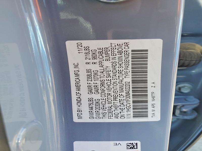 Продажа на аукционе авто 2021 Honda Accord, vin: 1HGCV1F30MA022202, номер лота: 50796976