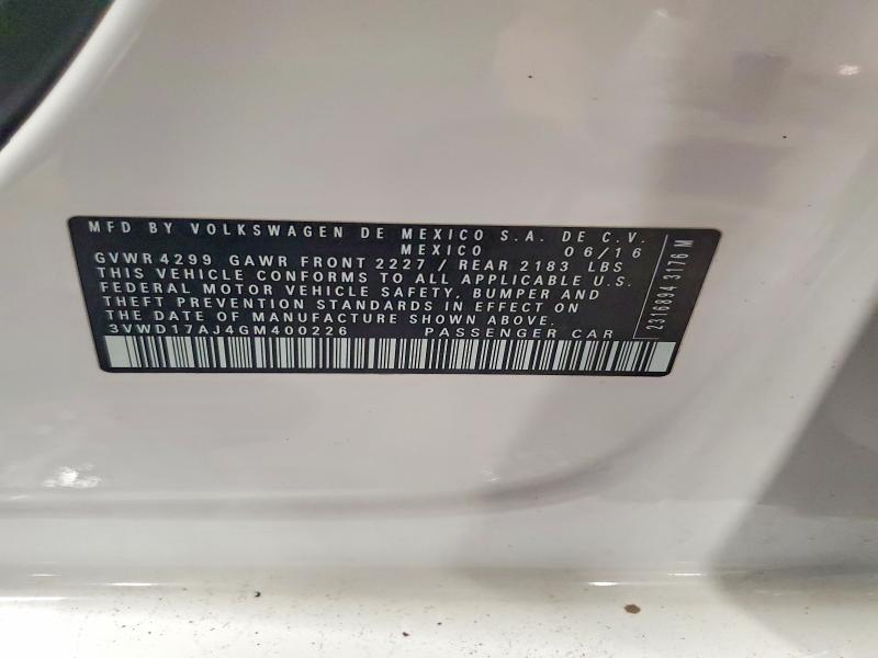 Продажа на аукционе авто 2016 Volkswagen Jetta, vin: 3VWD17AJ4GM400226, номер лота: 54284476