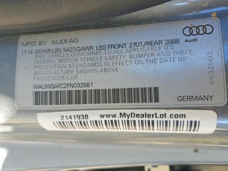 2015 Audi A7 მანქანა იყიდება აუქციონზე, vin: WAUWGAFC2FN032681, აუქციონის ნომერი: 53633566