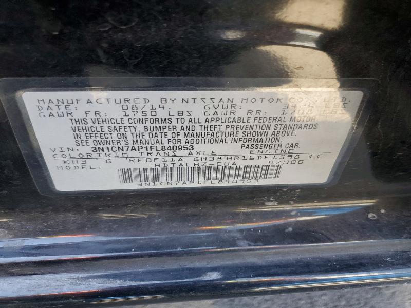 Продажа на аукционе авто 2015 Nissan Versa, vin: 3N1CN7AP1FL840953, номер лота: 55029746