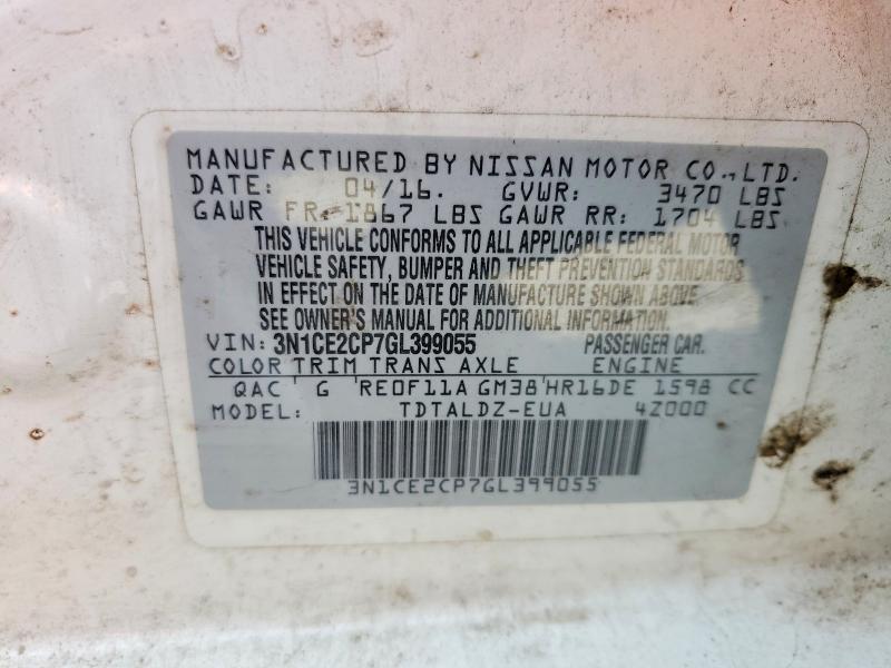 Aukcja sprzedaży 2016 Nissan Versa Note, vin: 3N1CE2CP7GL399055, numer aukcji: 53997986