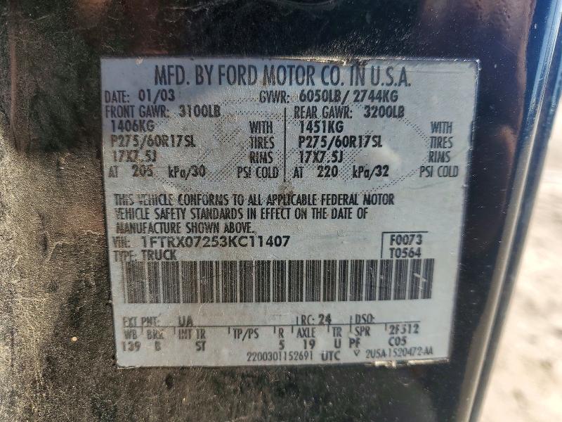 Aukcja sprzedaży 2003 Ford F150, vin: 1FTRX07253KC11407, numer aukcji: 55061886