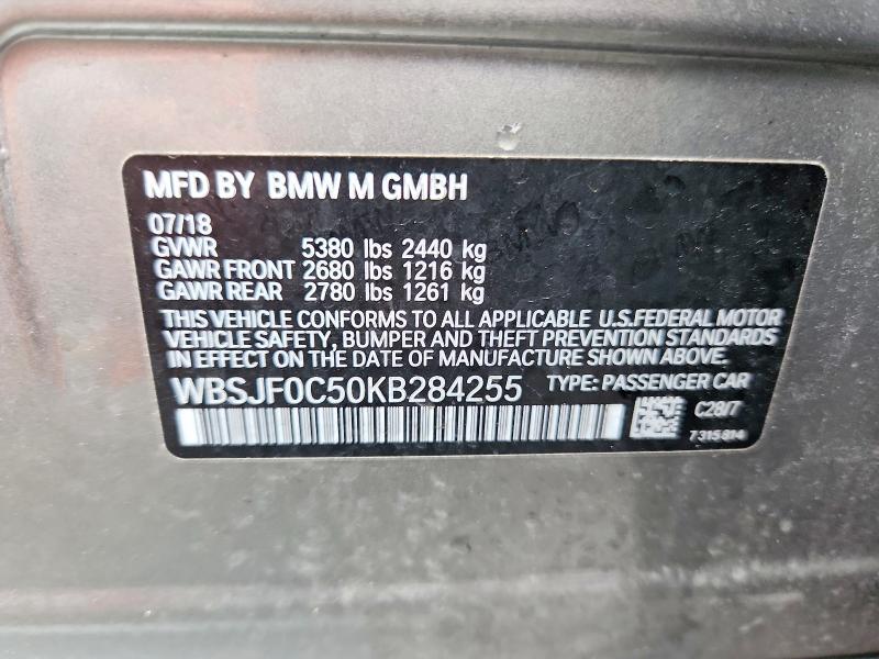 2019 Bmw M5 მანქანა იყიდება აუქციონზე, vin: WBSJF0C50KB284255, აუქციონის ნომერი: 55224526