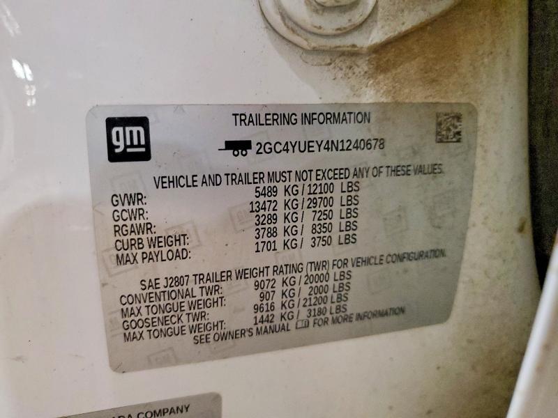 54943026 :رقم المزاد ، 2GC4YUEY4N1240678 vin ، 2022 Chevrolet K3500 مزاد بيع