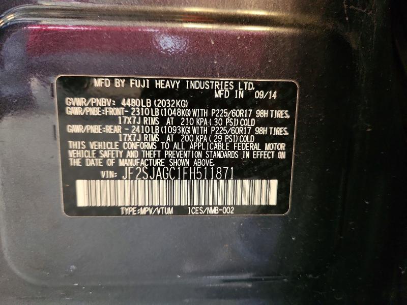 Aukcja sprzedaży 2015 Subaru Forester, vin: JF2SJAGC1FH511871, numer aukcji: 54890816